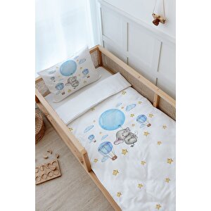 Montessori Nevresim Takımı (100x200) - For Baby Serisi - Mavi Büyük Balonlu Fil