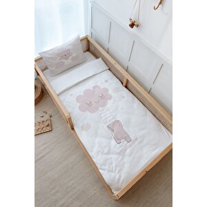Montessori Nevresim Takımı (100x200) - Pure Baby Serisi - Buluta Tırmanan Ayıcık