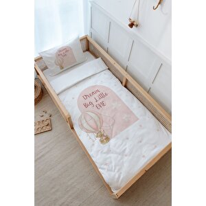 Montessori Nevresim Takımı (100x200) - For Baby Serisi - Pembe Balonda Ayı
