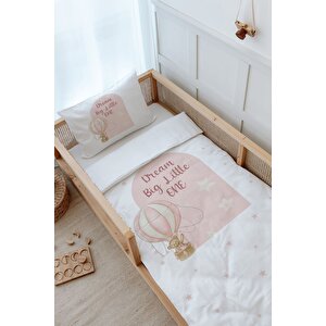 Montessori Nevresim Takımı (100x200) - For Baby Serisi - Pembe Balonda Ayı