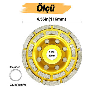 Beton Mermer Granit Taşlama Elmas Çanak Disk Yüzey Silme Temizleme Çift Sıra Segmanlı 115 Mm