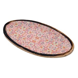 Şiva Çiçek Desenli Pembe Dekoratif Oval Tepsi Ak.fq0009-p