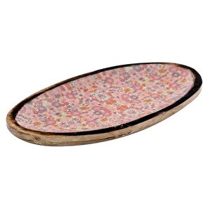 Şiva Çiçek Desenli Pembe Dekoratif Oval Tepsi Ak.fq0009-p