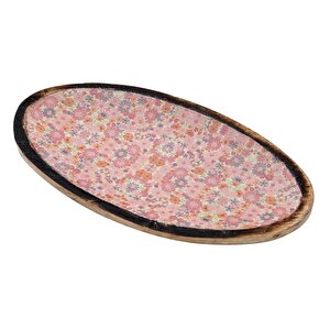 Vitale Şiva Çiçek Desenli Pembe Dekoratif Oval Tepsi Ak.fq0009-p