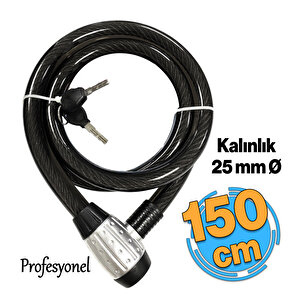 Profosyenel Motosiklet Bisiklet Halat Zinciri Hırsız Kilidi 150 Cm Çelik Kilit Çap 25 Mm Ø 1 Adet
