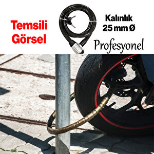Profosyenel Motosiklet Bisiklet Halat Zinciri Hırsız Kilidi 150 Cm Çelik Kilit Çap 25 Mm Ø 1 Adet