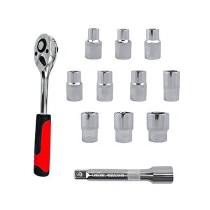 Lokma Anahtar Takımı 12'li Set 8-10-12-13-14-15-17-19-22-24 Mm Cr-v Çelik 1/2 Derin Cırcır Soket