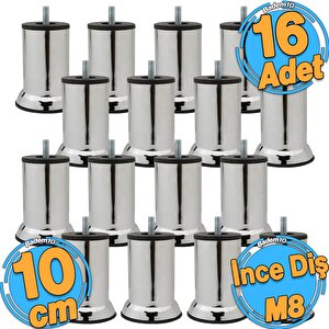 16 Adet Mobilya Kanepe Baza Koltuk Destek Yükseltme Ayağı M8 Civatalı Krom Metal Ayakları 10 Cm
