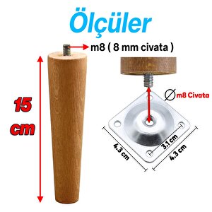 Ahşap 15 Cm Ahşap Ayak Bağlantı Aparatlı Mobilya Koltuk Kanepe Sehpa Masa Ayağı Ayakları M8 Civatalı