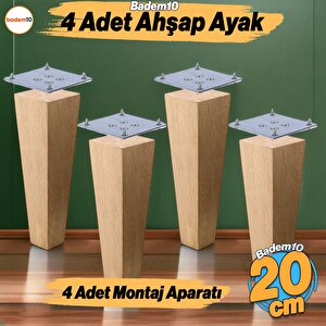 Ahşap Ayak 4 Adet 20 Cm Kare Bağlantı Aparatı Dahil Mobilya Koltuk Kanepe Sehpa Masa Ayağı Ayakları