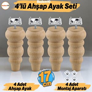4 Adet Ahşap 17 Cm Bağlantı Aparat Mobilya Koltuk Kanepe Berjer Ayağı Yükseltici Ayakları M8 Civata