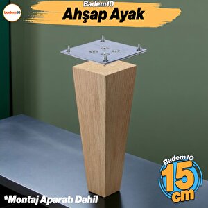 Ahşap Ayak 15 Cm Kare Bağlantı Aparatı Dahil Mobilya Koltuk Kanepe Sehpa Masa Ayağı Ayakları Boyasız