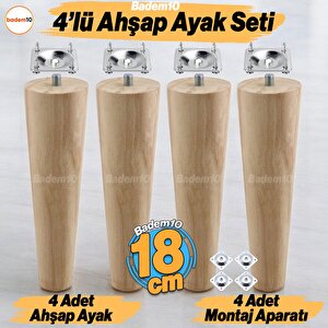 4 Adet Ahşap 18 Cm Bağlantı Aparat Mobilya Koltuk Kanepe Berjer Ayağı Yükseltici Ayakları M8 Civata