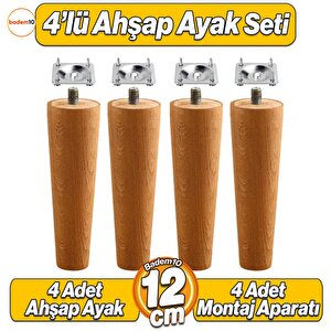 4'lü Set Ahşap 12 Cm Mobilya Koltuk Kanepe Sehpa Masa Ayağı Ayakları M8 Civatalı Bağlantı Aparatlı