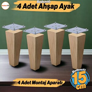 Ahşap Ayak 4 Adet 15 Cm Kare Bağlantı Aparatı Dahil Mobilya Koltuk Kanepe Sehpa Masa Ayağı Ayakları