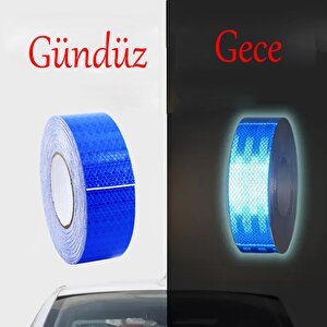 Yapışkanlı 10 Metre Mavi Renk Şerit Bant Parlayan Reflektörlü En 5 Cm Onaysız Reflektif İkaz Bandı