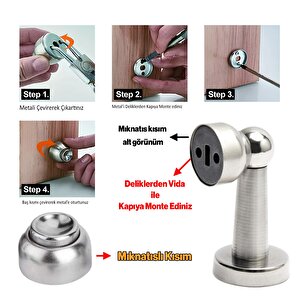 Mıknatıslı Ayaklı Metal Kapı Tutucu Çarpma Önleyici Durdurucu Stoper Vidalı Tampon Krom 4 Adet