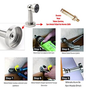 Mıknatıslı Ayaklı Metal Kapı Tutucu Çarpma Önleyici Durdurucu Stoper Vidalı Tampon Krom 4 Adet