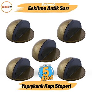 Yarımay 5 Adet Eskitme Antik Sarı Kapı Stoperi Tamponu Metal Kapı Altı Kolu Stopu Durdurucu Tutucu