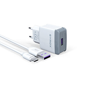 Syrox Q32 3.0a 18w 1mt Usb-a - Type-c Kablolu 1xusb-a Port Çıkışlı Şarj Cihazı - Beyaz