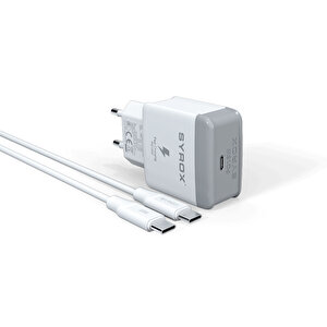 Syrox Pd18t 3.0a 18w Pd 1mt Type-c - Type-c Kablolu 1xtype-c Port Çıkışlı Şarj Cihazı - Beyaz