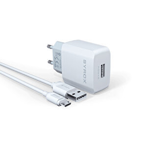 Syrox J47 2.6a 1mt Usb-a - Micro Usb Kablolu 1xusb-a Port Çıkışlı Şarj Cihazı - Beyaz