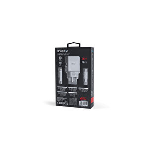 Syrox Pd20l 3.0a 20w Pd 1mt Type-c - Lightning Kablolu 1xtype-c Port Çıkışlı Şarj Cihazı - Beyaz