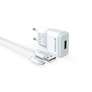 Syrox J15 2.0a 1mt Usb-a - Micro Usb Kablolu 1xusb-a Port Çıkışlı Şarj Cihazı - Beyaz