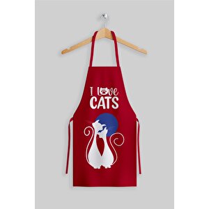 Ays Home Kırmızı I Love Cat Mutfak Önlüğü