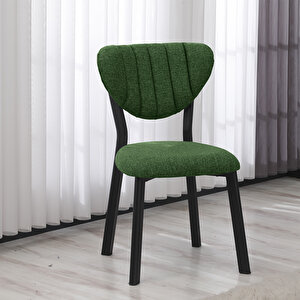 Elma Modeli Masa Sandalye Takımı, 4 Sandalye 1  Sabit Ceviz Masa  110x70 Cm, Keten Kumaş Yeşil