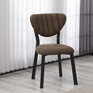 Elma Modeli Masa Sandalye Takımı, 4 Sandalye 1  Sabit Ceviz Masa  110x70 Cm, Keten Kumaş Kahverengi