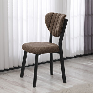 Elma Modeli Masa Sandalye Takımı, 4 Sandalye 1  Sabit Ceviz Masa  110x70 Cm, Keten Kumaş