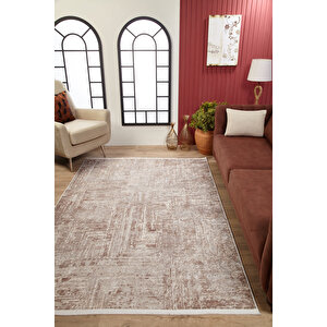 Bej Salon&yolluk Dijital Baskılı Makinede Yıkanabilir Kaymaz Taban Saçaklı Halı Ha361 240x280 cm