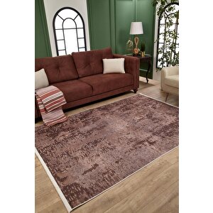 Kahverengi Salon&yolluk Dijital Baskılı Makinede Yıkanabilir Kaymaz Taban Saçaklı Halı Ha356 100x300 cm