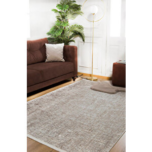 Bej Salon&yolluk Dijital Baskılı Makinede Yıkanabilir Kaymaz Taban Saçaklı Halı Ha274 100x400 cm