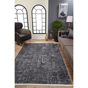 Füme Salon&yolluk Dijital Baskılı Makinede Yıkanabilir Kaymaz Taban Saçaklı Halı Ha362 120x180 cm