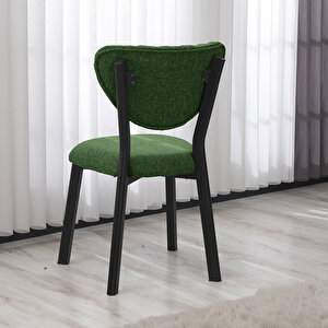 Elma Modeli Masa Sandalye Takımı, 4 Sandalye 1 Sabit Siyah Mermer Desen Masa  110x70 Cm, Keten Kumaş