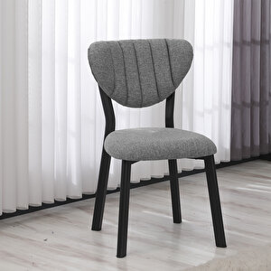 Elma Modeli Masa Sandalye Takımı, 4 Sandalye 1 Sabit Siyah Mermer Desen Masa  110x70 Cm, Keten Kumaş Gri