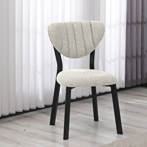 Elma Modeli Masa Sandalye Takımı, 4 Sandalye 1 Sabit Siyah Mermer Desen Masa  110x70 Cm, Keten Kumaş Krem