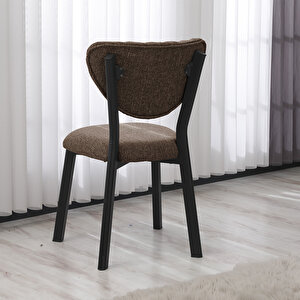 Elma Modeli Masa Sandalye Takımı, 4 Sandalye 1 Sabit Siyah Mermer Desen Masa  110x70 Cm, Keten Kumaş