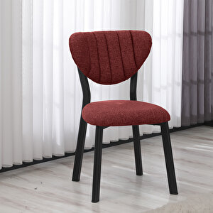 Elma Modeli Masa Sandalye Takımı, 4 Sandalye 1 Sabit Siyah Mermer Desen Masa  110x70 Cm, Keten Kumaş Bordo