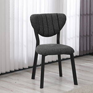 Elma Modeli Masa Sandalye Takımı, 4 Sandalye 1 Sabit Siyah Mermer Desen Masa  110x70 Cm, Keten Kumaş Antrasit