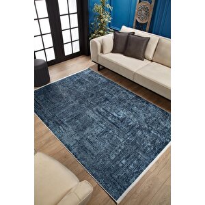 Lacivert Salon&yolluk Dijital Baskılı Makinede Yıkanabilir Kaymaz Taban Saçaklı Halı Ha363 160x300 cm