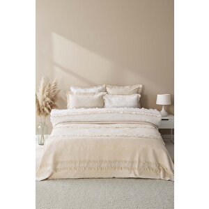 Brianna Krem Çift Kişilik Nevresimli Yatak Örtüsü % 100 Pamuklu - 7 Parça Çeyiz Seti