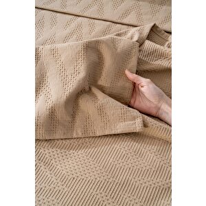 Noris Camel Nakışlı Çift Kişilik Nevresimli Pike Takımı - 7 Parça Çeyiz Seti