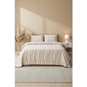 Lia Bej Çift Kişilik Püsküllü Yatak Örtüsü Takımı 3 Parça Uyku & Çeyiz Seti