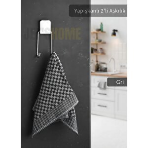 Yapışkanlı 2'li Askılık Paslanmaz Havluluk Metal Gri