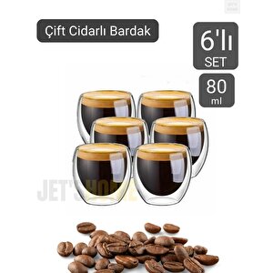 6’lı Set Espresso Bardağı  80 Ml Kahve Bardağı Çift Cidarlı Bardak Viski Bardağı