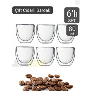 6’lı Set Espresso Bardağı  80 Ml Kahve Bardağı Çift Cidarlı Bardak Viski Bardağı