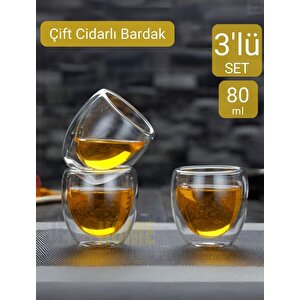 3’lü Set Espresso Bardağı  80 Ml Kahve Bardağı Çift Cidarlı Bardak Viski Bardağı